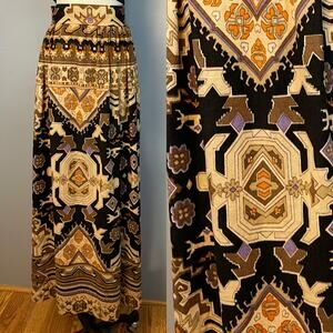 Vintage 1970s Psychedelic Geometric Terry Cloth Velour Midi Skirt SM
